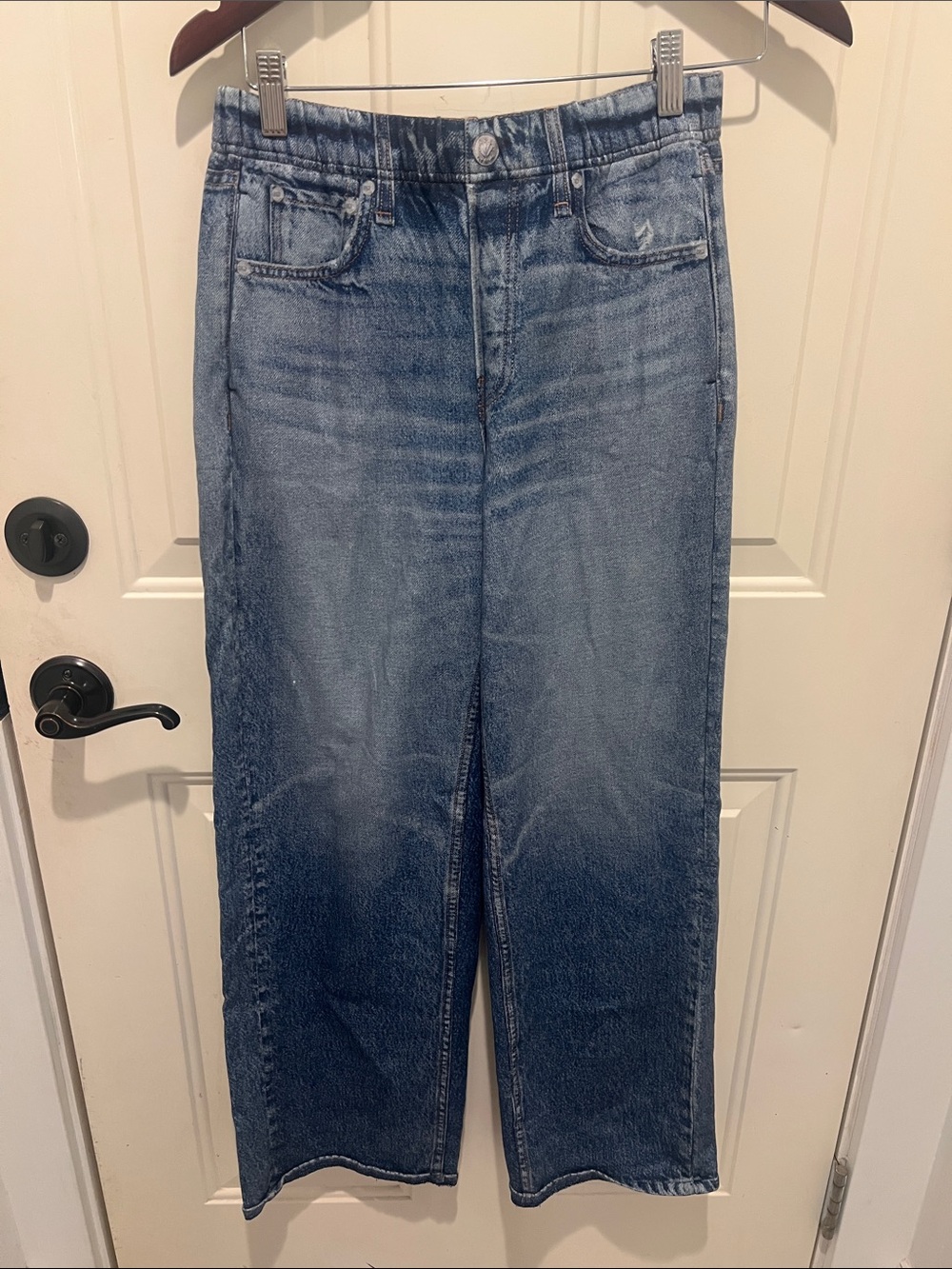 rag & bone wide leg sweat pant jean in Medium Blue Wash small
